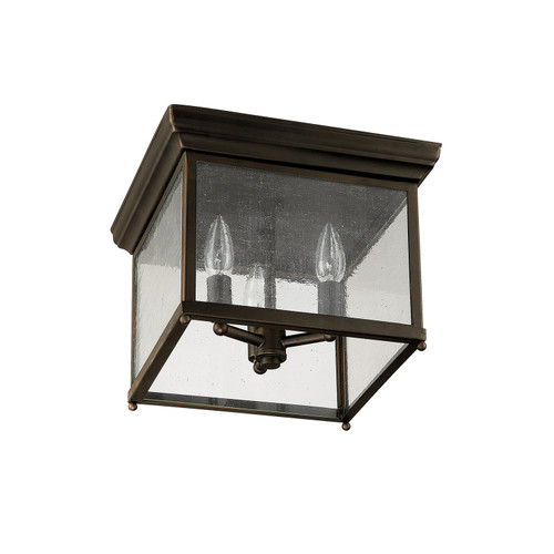 Outdoor 11.5" W x 8.5" H Outdoor 3-Light Antiqued Glass Square Outdoor Flush Mount in Old Bronze   (9546OB)