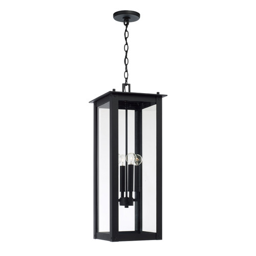 Hunt 11" W x 28.5" H 4-Light Outdoor Rectangular Hanging Lantern in Black with Clear Glass (934644BK)