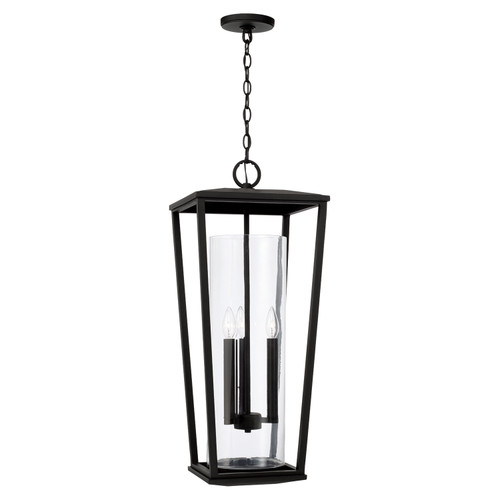 Elliott 12.25"W x 30"H 3-Light Outdoor Hanging Lantern in Black with Clear Glass Cylinder (948132BK)