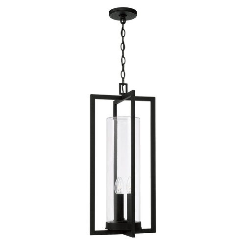Kent 12"W x 27.25"H 3-Light Outdoor Hanging Lantern in Black with Clear Glass Cylinder (948232BK)