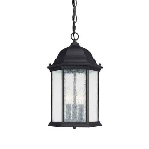 Main Street 9.5" W x 15.5" H 3-Light Antiqued Glass Outdoor Hanging Lantern in Black  (9836BK)