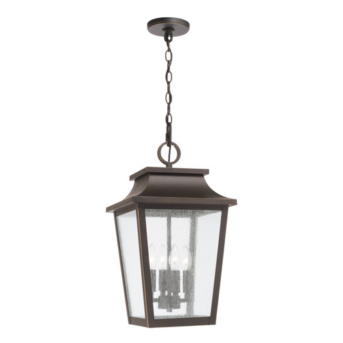Chandler 12"W x 21"H 4-Light Outdoor Tapered Hanging Lantern in Oiled Bronze with Ripple Glass (953344OZ)