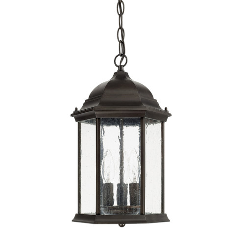 Main Street 9.5" W x 15.5" H 3-Light Antiqued Glass Outdoor Hanging Lantern in Old Bronze (9836OB)