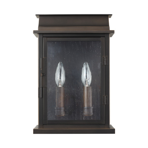 Bolton 9"W x 14"H 2-Light Antiqued Glass Outdoor Wall Lantern in Oiled Bronze (936822OZ)
