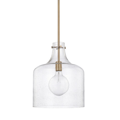 Crawford 12" W x 15" H 1-Light Clear Seeded Glass Pendant in Aged Brass  (325712AD)