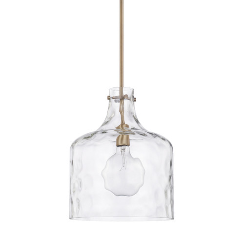 Crawford 12" W x 15" H 1-Light Clear Water Glass Pendant in Aged Brass  (325717AD)