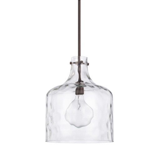 Crawford 12" W x 15" H 1-Light Clear Water Glass Pendant in Bronze  (325717BZ)