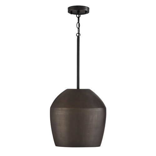 Della 12.5" W x 14" H 1-Light Handcrafted Terracotta Pendant in Umber and Matte Black (354212UR)