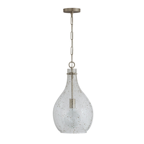 Rabun 12" W x 21.5" H 1-Light Teardrop Stone Seeded Glass Pendant in Brushed Nickel (333813BN-472)