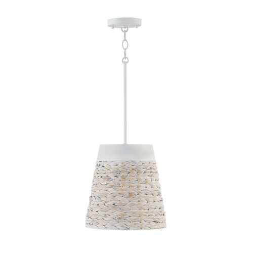Tallulah 12" W x 12" H 1-Light Small Pendant in White Chalk Wash made with Handcrafted Mango Wood and Water Hyacinth  (343911HW)
