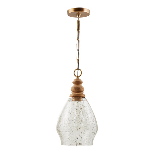 Jaye 8.5" W x 16" H 1-Light Pendant with Light Wood Finial in Patinaed Brass (330413LW)