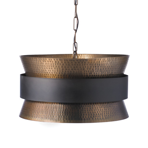 Loren 20" W x 11.5" H 4-Light Pendant in Patinaed Brass and Dark Zinc with Hammered Drum Shade   (330446PZ)