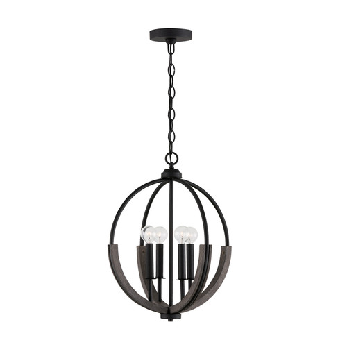 Clive 15.5"W x 20"H 4-Light Pendant in Carbon Grey and Black Iron with Handcrafted of Mango Wood (347642CK)