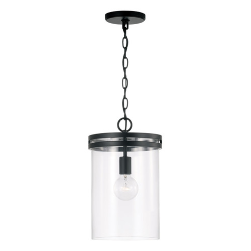 Fuller 9.25"W x 15"H 1-Light Pendant in Matte Black with Clear Glass (348711MB)
