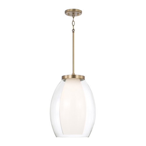 Joss 13" W x 18" H 1-Light Pendant in Aged Brass with Layered White and Clear Glass (355911AD)