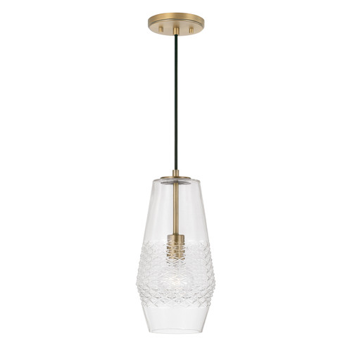 Dena 7" W x 14" H 1-Light Pendant in Aged Brass with Diamond Embossed Glass and Black Braided Cord (345011AD)