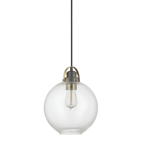 Dean 10" W x 13" H 1-Light Pendant in Polished Nickel with Clear Glass Globe Shade and Braided Grey Cord  (4641PN-136)