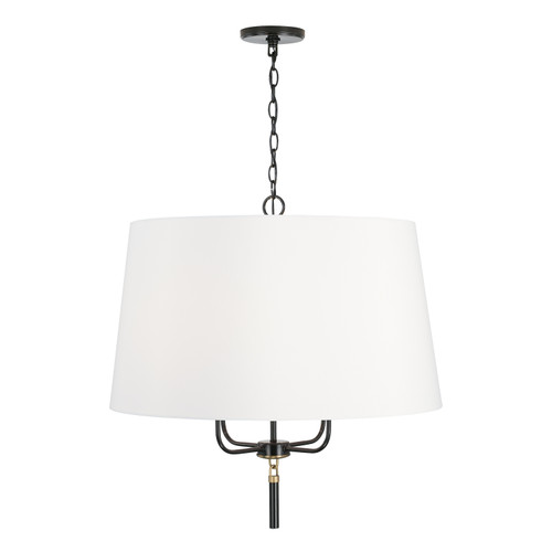 Beckham 26" W x 25.5" H 4-Light Drum Pendant Chandelier in Glossy Black and Aged Brass with White Fabric Shade  (341941YA)