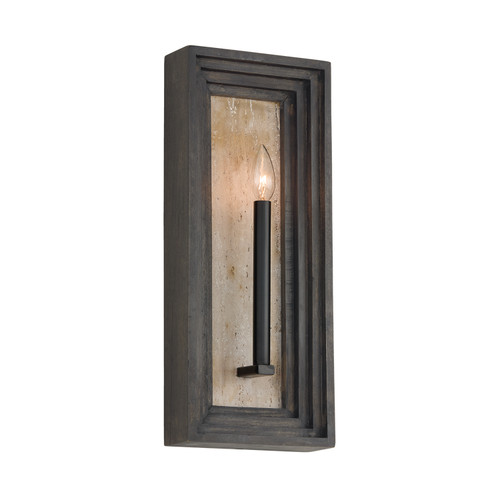 Dunn 8.5" W x 20" H 1-Light Candle Sconce in Matte Black and Handcrafted Mango Wood in Espresso Stain (654011EB)