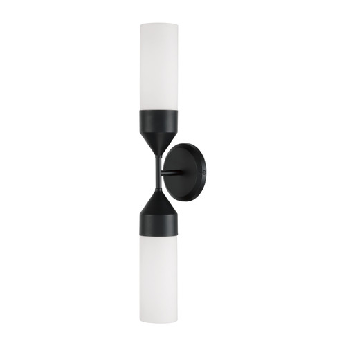 Devon 25"W x 5"H 2-Light Cylindrical Sconce in Matte Black with Soft White Glass (652421MB)
