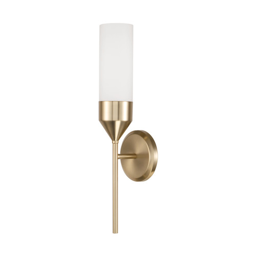 Devon 5"W x 19.75"H 1-Light Cylindrical Sconce in Matte Brass with Soft White Glass (652411MA)