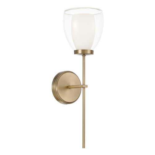 Joss 6.25" W x 20" H 1-Light Wallchiere Sconce in Aged Brass with Layered White and Clear Glass (655911AD)