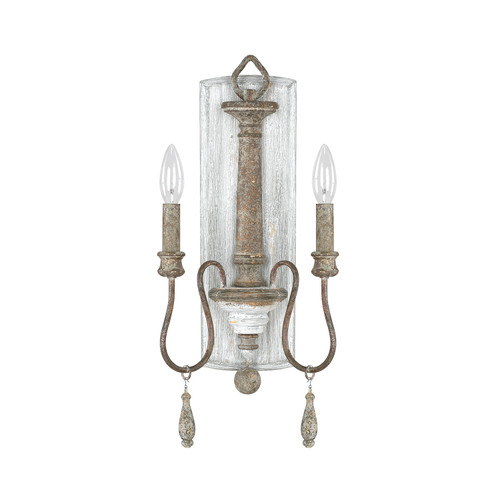 Zoe 8.5" W x 19.5" H x 5.5" E 2-Light Candle-Style Sconce in Distressed Grey and White French Antique (9A198A)