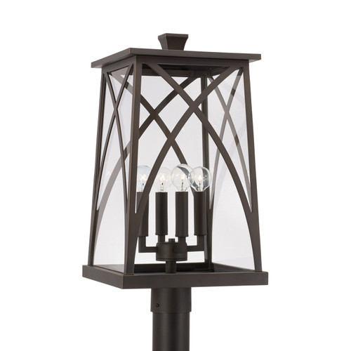 Marshall 12" W x 22" H Outdoor 4-Light Post Lantern in Oiled Bronze with Clear Glass and Fits 3inch Post (sold separately) (946543OZ)
