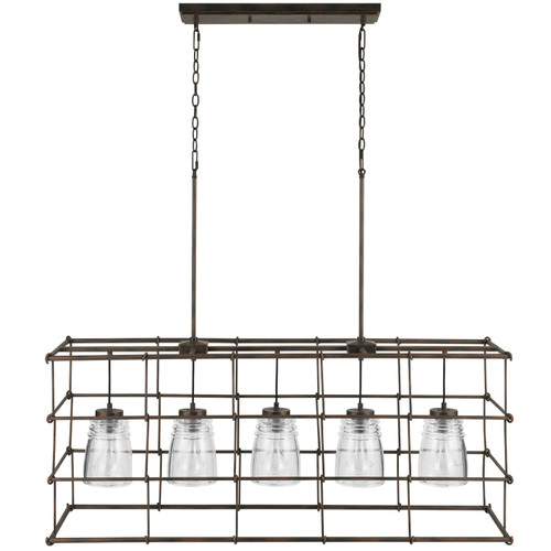 Turner 50" W x 21.5" H x 14" E 5-Light Linear Cage Island in Nordic Grey with Clear Ringed Glass   (829751NG-462)
