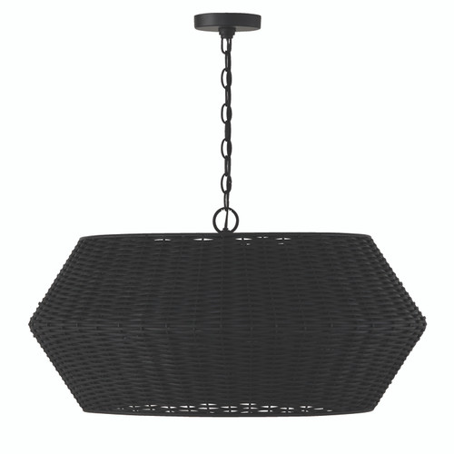 Boca 29.5"W x 14.75"H 6-Light Pendant in Matte Black with Hand-Woven Painted Rattan (347861MB)