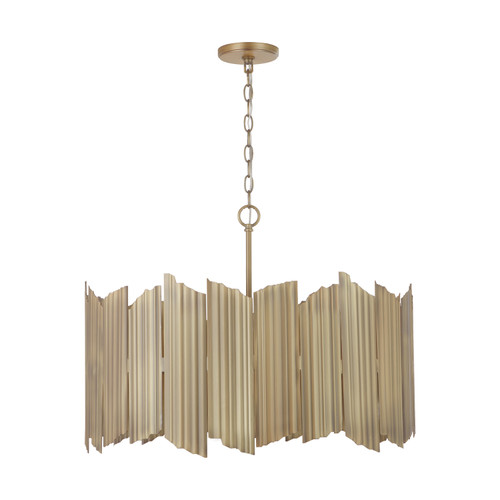 Xavier 27" W x 20" H 4-Light Pendant with Corrugated Metal Panels in Aged Brass (333441AD)