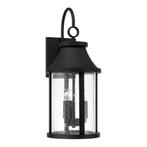 Bridger 9.75"W x 24.50"H 3-Light Outdoor Cylindrical Wall Lantern in Black with Seeded Glass (953631BK)
