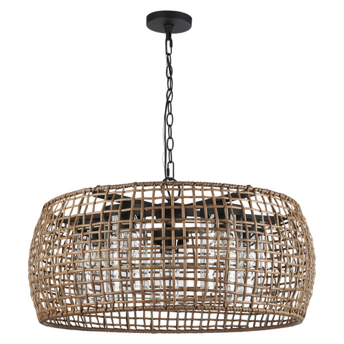 Piper 5 Light Pendant - Outdoor in Natural Black with Maple All-Weather Wicker Shade (1067-O5P NB-MAW)