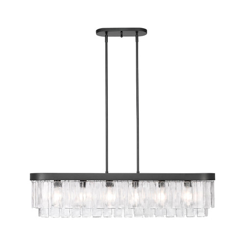 Ciara 6-Light Linear Pendant in Matte Black with Hammered Water Glass (1768-LP BLK-HWG)