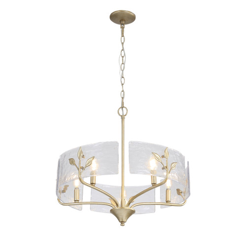 Bloem 5 Light Pendant in White Gold with Hammered Water Glass (4503-5P WG-HWG)
