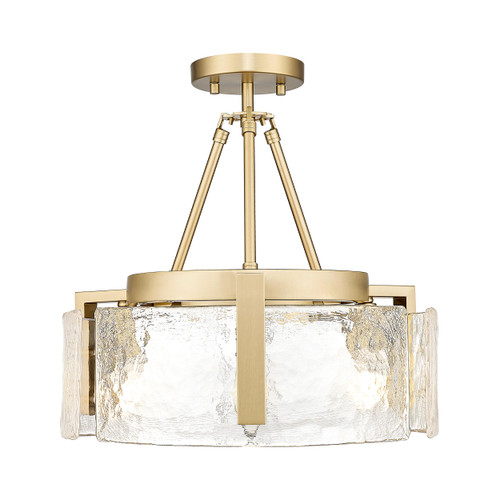 Aenon 3-Light Semi-Flush in Brushed Champagne Bronze with Hammered Water Glass Shade (3164-3SF BCB-HWG)