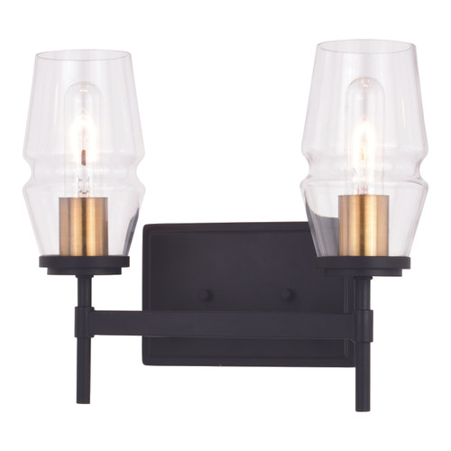 Vaxcel Warren 2 Light Vanity Light Matte Black and Brushed Brass (W0392)