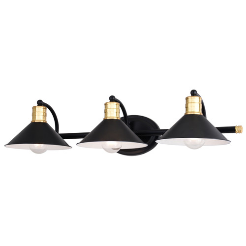 Akron 3 Light Vanity Matte Black and Natural Brass with Matte White (W0436)