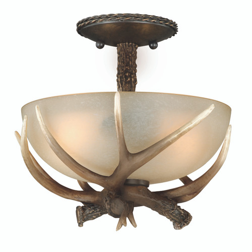 Yoho 12-in Antler Semi Flush Ceiling Light Black Walnut (C0014)