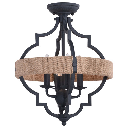 Beaumont 14 in. W 4 Light Semi-Flush Mount Textured Gray with Natural Rope (C0233)