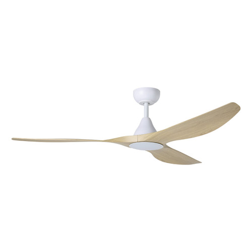 Surfline 60" 3 Blade  DC Fan w/LED Light, 5.5 in Rod,12 inch Rod, Smart Control, White, White Accents, Coastal Oak Blades (235112-6016A)