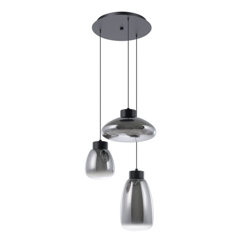 Sarnarra 3-light Black 3CCT LED Pendant Light with Chrome Smoked Glass Shades (390299A)