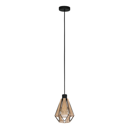 Adwickle 6.89-inch 1-Light Black Pendant Light with Natural Jute and Metal Shade (43776A)