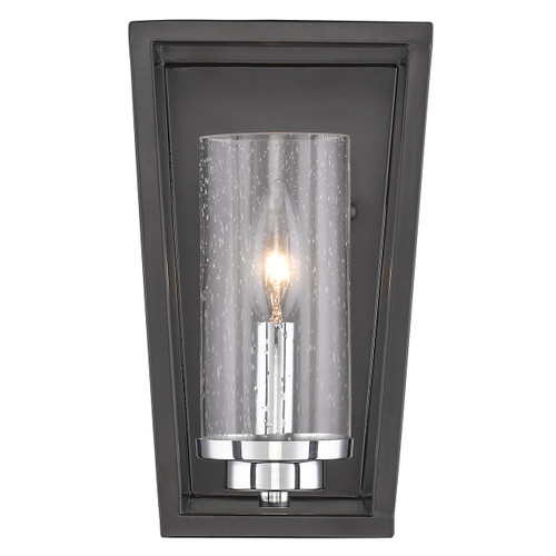 Mercer 1 Light Wall Sconce in Matte Black with Chrome accents and Seeded Glass (4309-WSC BLK-SD)
