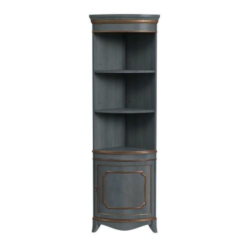 Dowling 24 in W x 73 in H Quarter Round Wood Corner Cabinet with 3 Open Shelves and 1 Lower Storage Cabinet, Pastel Blue (3621483)