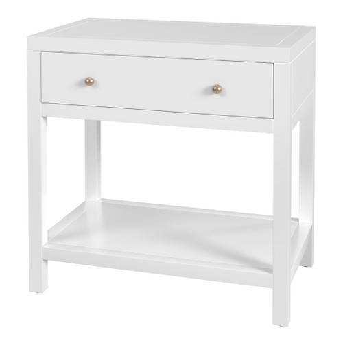 Nora 30 in W Rectangular Wood 1 Drawer Wide Nightstand with Lower Open Shelf, White (5943304)