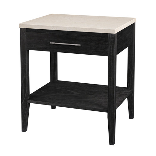 Averly 22 in W Rectangular Marble and Wood 1 Drawer Nightstand with Lower Open Shelf, Black (6294432)