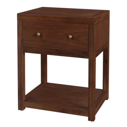 Nora 21 in W Rectangular Wood 1 Drawer Small Nightstand with Lower Open Shelf, Walnut (5945489)