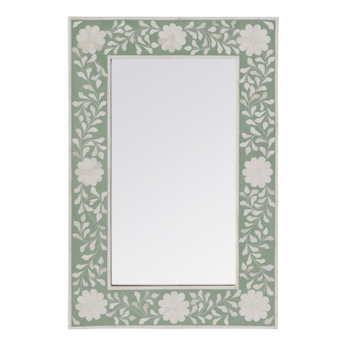 Vivienne 16 in W x 24 in H Rectangular Bone Inlay Horizontal or Vertical Hanging Accent Wall Mirror, Green, White (1855327)