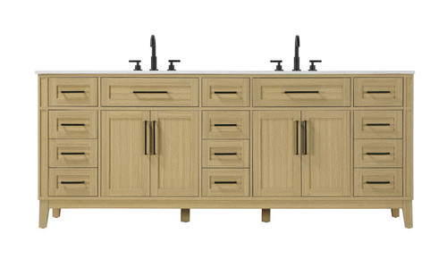 Elegant Furniture and Lighting 84 Inch Double Bathroom Vanity In Honey Brown (VF82584DMHB)